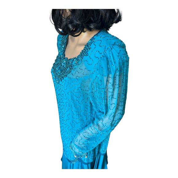 Y2K Mezza Luna by Modi Sequin & beaded Embellished blue Evening Dress size XL - Picture 9 of 14
